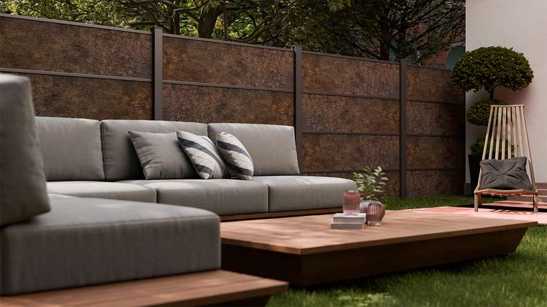 planeo Gardence Resistant - HPL-Steckzaun Rostoptik 180 x 183 cm