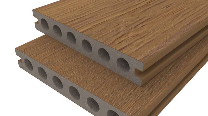 planeo ANTIKWoodline - Lame de terrasse en WPC CoEx, profilé composite léger - Teck de Birmanie 3 m - finition rustique/brossée lisse