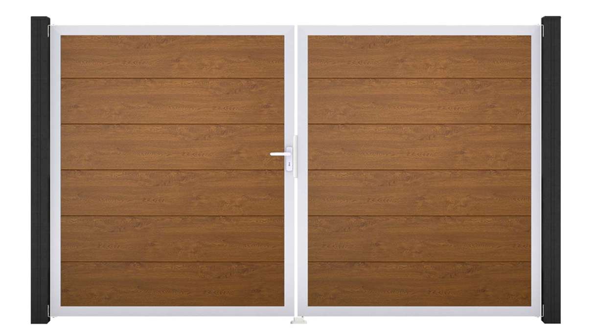 planeo Gardence Simply - PVC-Tor 2-flügelig Golden Oak mit Alurahmen 