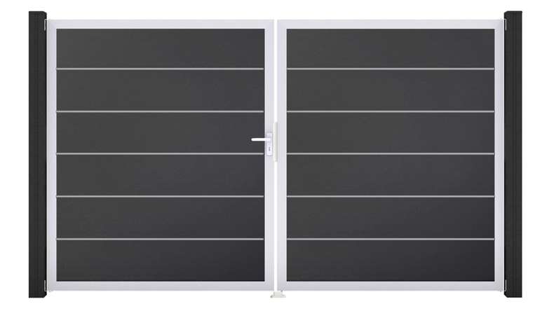 planeo Gardence Simply Premium - Cancello in PVC a 2 ante, grigio antracite con telaio in alluminio, 300 x 180 cm