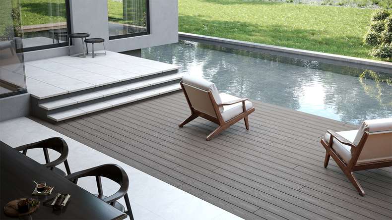 planeo CoEXWood WPC-Terrasse Komplett-Set Massivdiele - Anthrazitgrau/Graubraun strukturiert