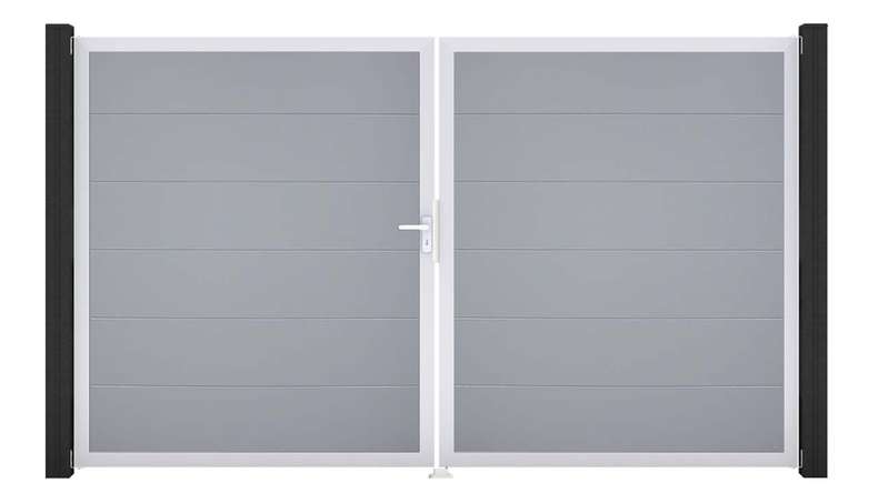 planeo Gardence Simply - PVC-Tor 2-flügelig Silbergrau mit Alurahmen