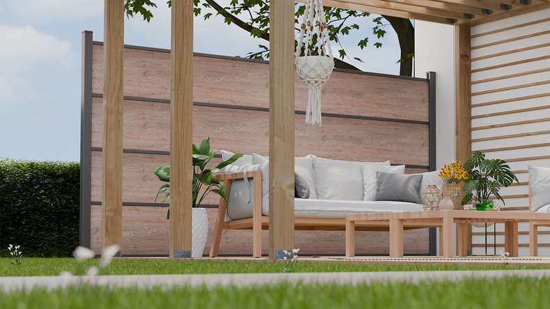 planeo Gardence Resistant - HPL-Steckzaun Holzoptik 180 x 183 cm