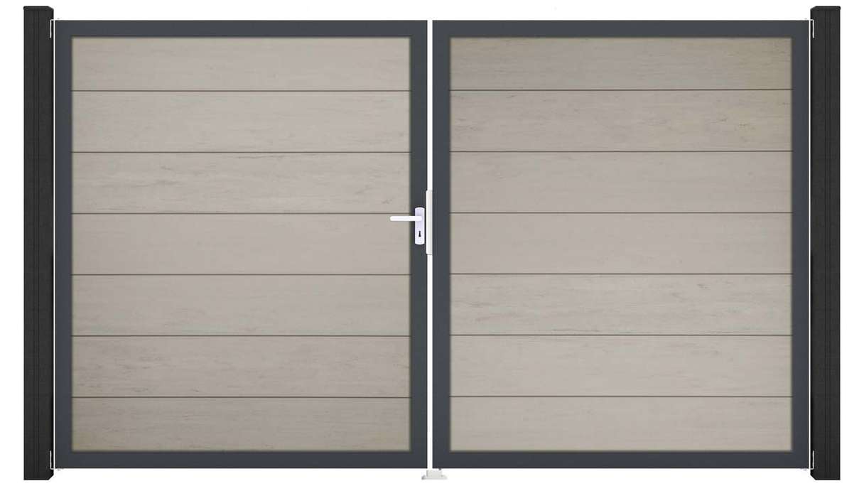 planeo Gardence Strong XL - Cancello BPC - a due ante, bicolore sabbia con telaio in alluminio
