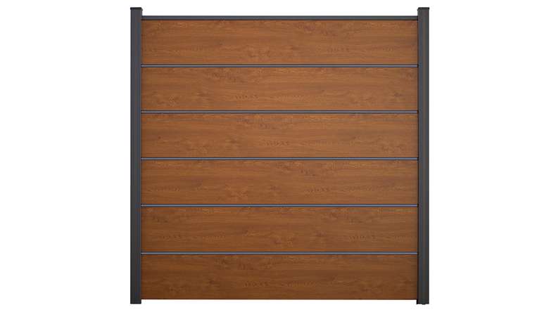 planeo Gardence Simply Premium - recinzione a innesto in PVC Rovere dorato con lesene in antracite 180 x 180 cm
