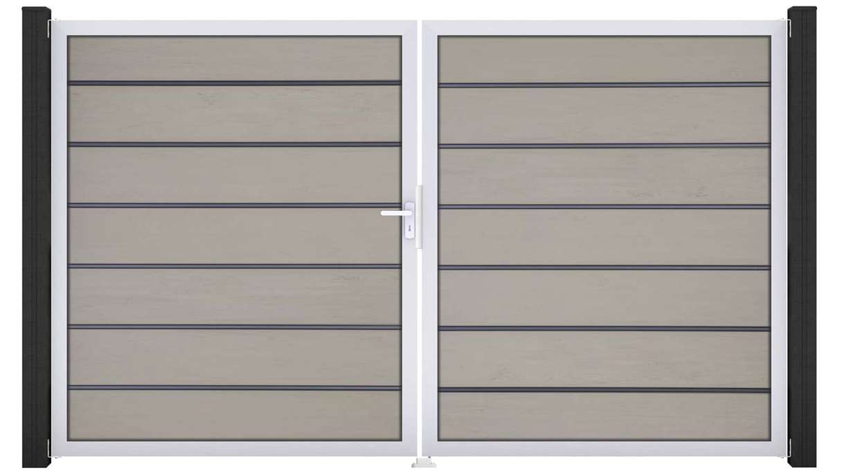 planeo Gardence Deluxe - BPC-Tor - DIN Links 2-flügelig Bi-Color Sand mit Silber-Alurahmen