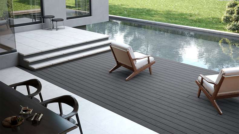 planeo CoEXWood WPC Terrassendiele Massiv ummantelt - Anthrazitgrau/Graubraun 3m strukturiert
