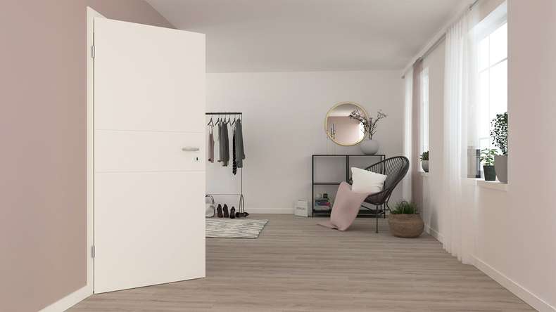 planeo Porte d'intérieur design VELA Kado 3O laque blanche 9010 chant d'angle | laqué - 1985 x 610|735|860|985 mm