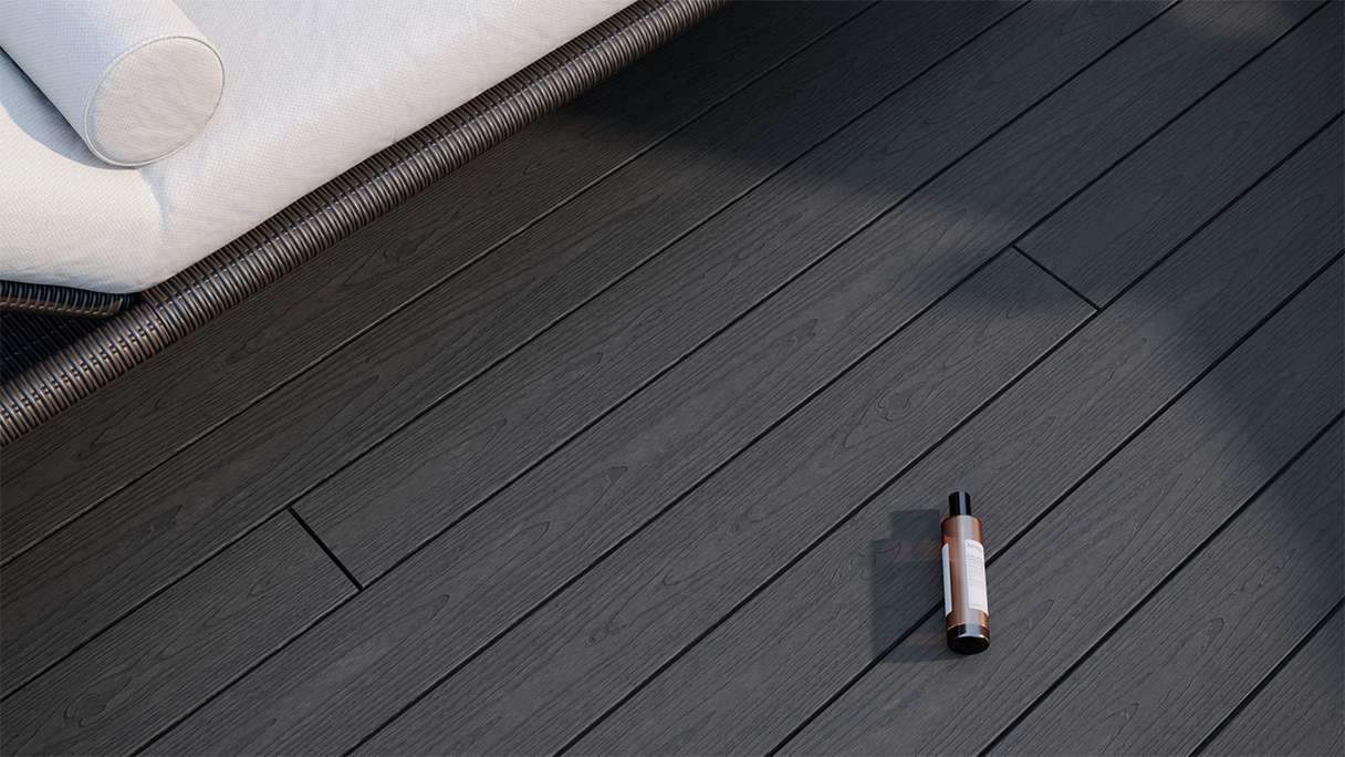 planeo CoEXWood Lame de terrasse WPC massif enrobé - gris anthracite/gris brun 3m structuré