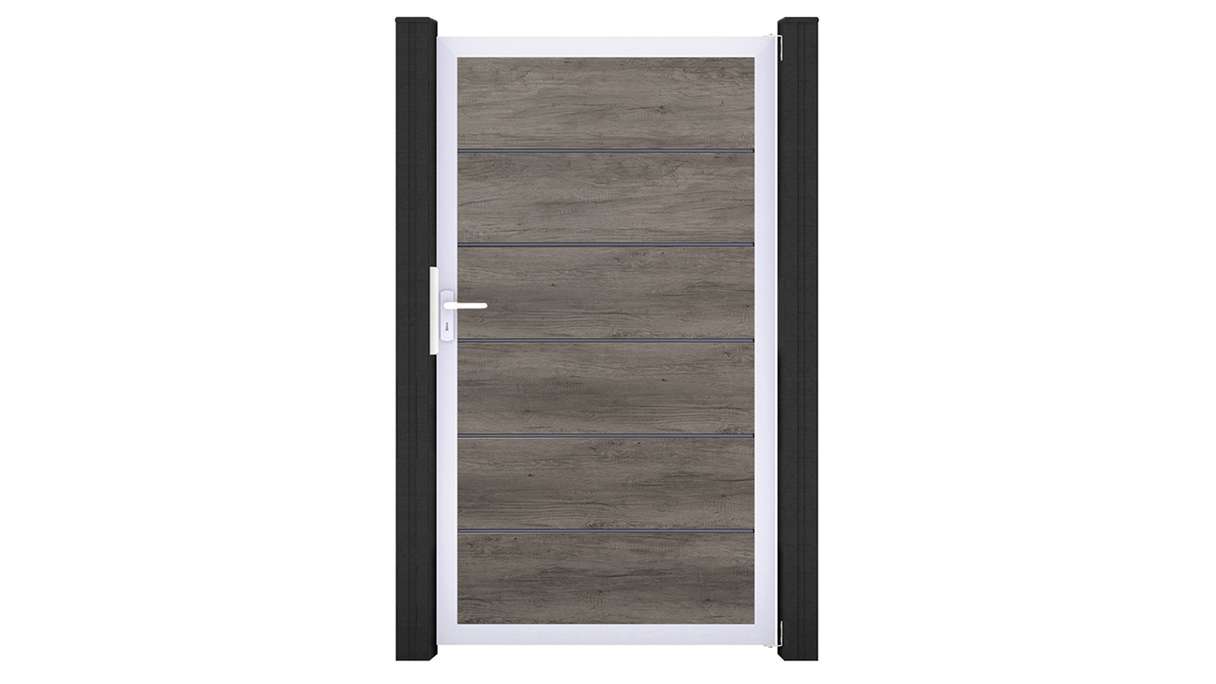 planeo Gardence Simply Premium - Cancello universale in PVC Monument Oak con telaio in alluminio 100 x 180 cm