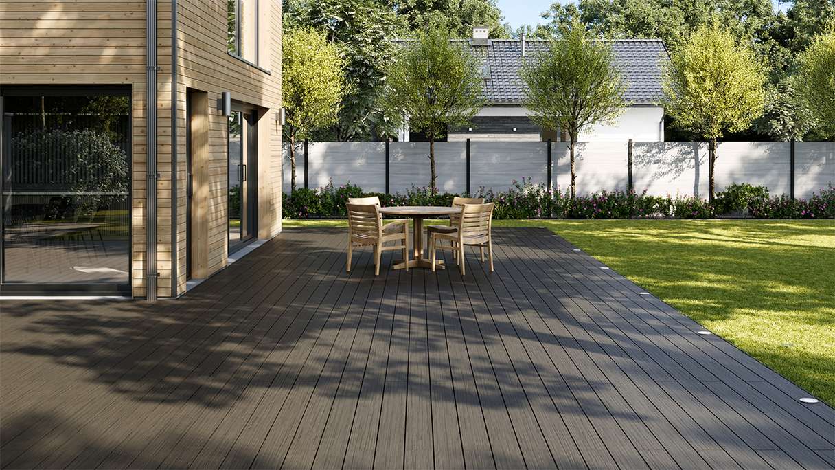 planeo AntikWood Kit complet terrasse WPC lame massive - gris anthracite vieilli