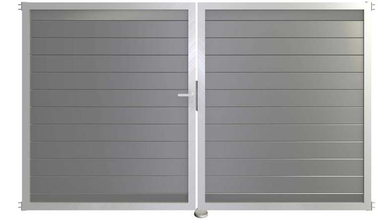 planeo Gardence Metallic - Porte aluminium DIN gauche 2 vantaux gris argenté avec cadre en aluminium argenté