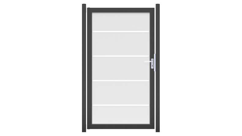 planeo Gardence Flair - Glas-Sichtschutz Tor DIN links Blockstreifen mit Anthrazit-Alurahmen 100 x 180 cm