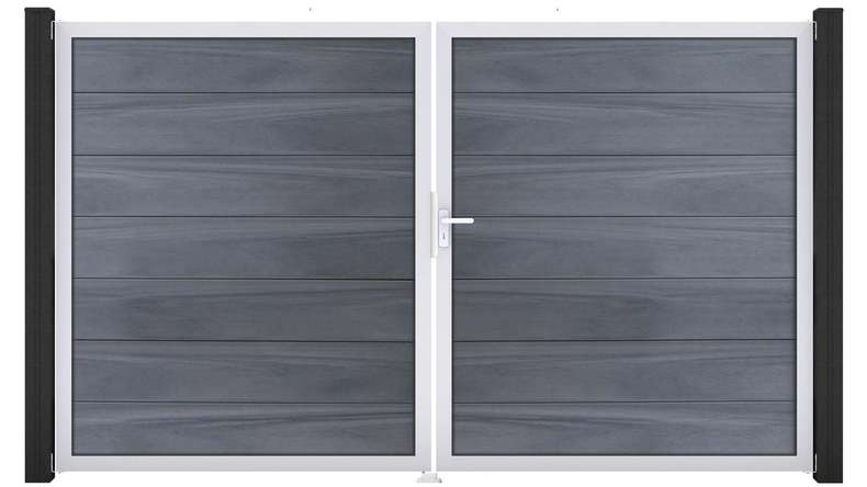planeo Gardence Strong XL - Cancello BPC - a due ante, grigio pietra, co-ex con telaio in alluminio 