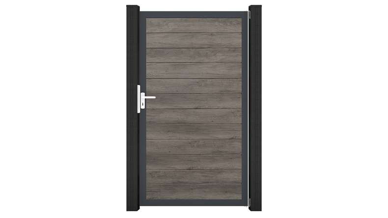 planeo Gardence Simply Small - Cancello universale in PVC Monument Oak con telaio in alluminio 100 x 180 cm