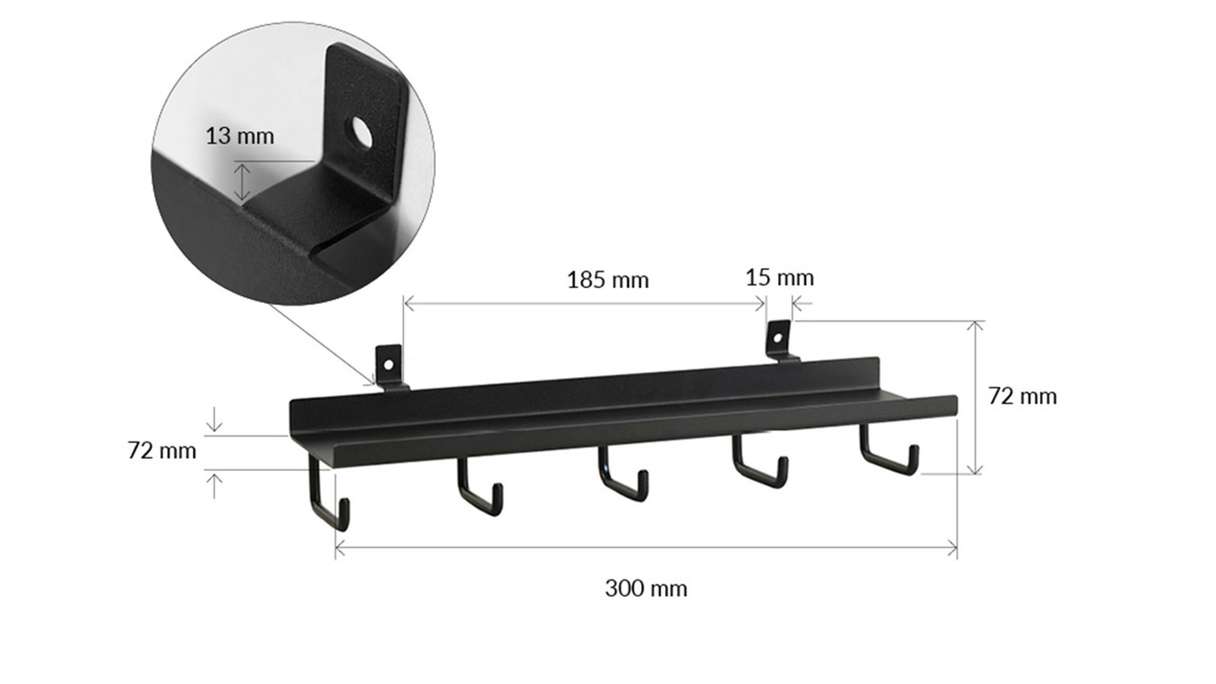 scaffale planeo - nero con 5 ganci
