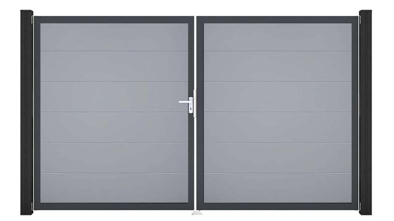 planeo Gardence Simply - PVC-Tor 2-flügelig Silbergrau mit Alurahmen