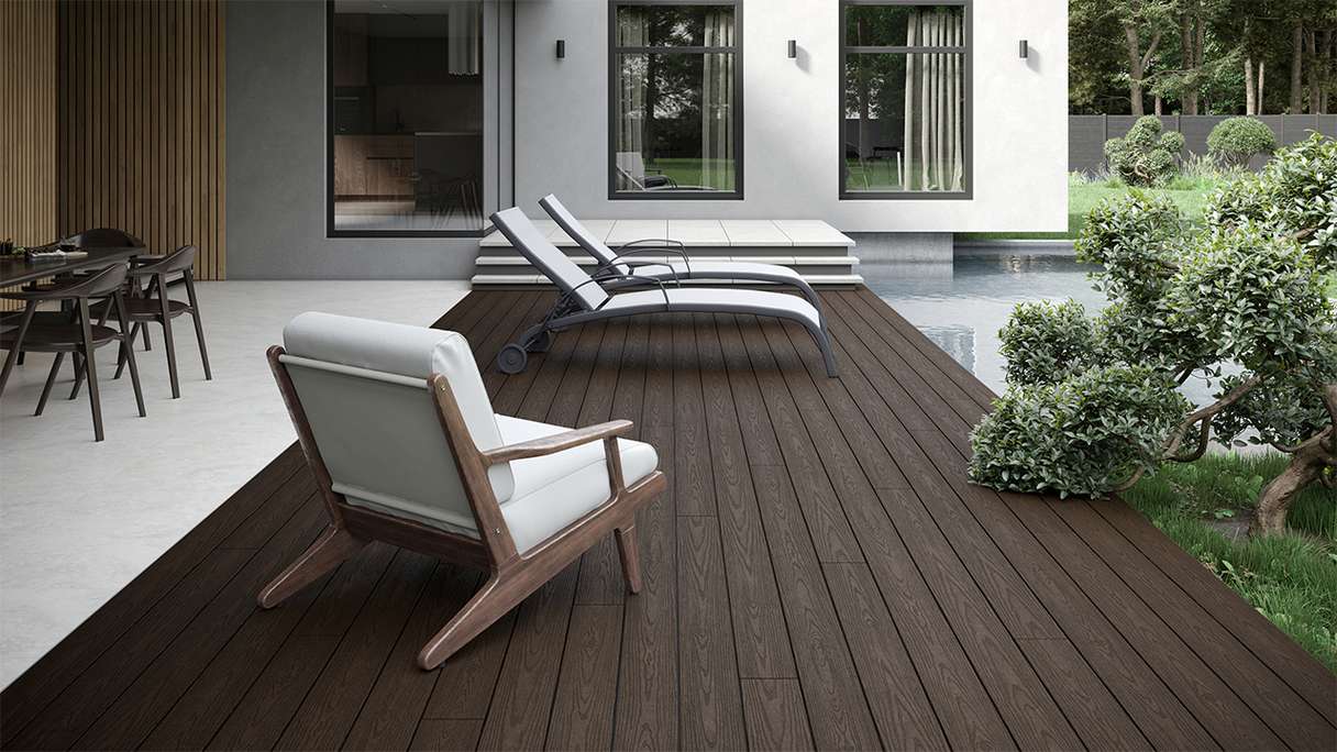 planeo CoEXWood WPC tavola con rivestimento solido - Marrone chiaro/Marrone scuro 4.2m strutturato