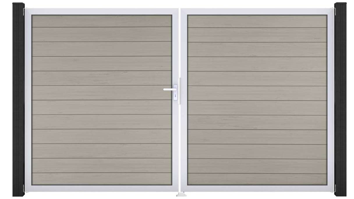 planeo Gardence Strong - Cancello BPC - a 2 ante, bicolore sabbia con telaio in alluminio