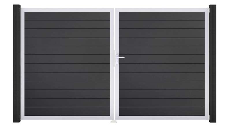 planeo Gardence Simply Small - PVC-Tor 2-flügelig Anthrazitgrau mit Alurahmen 300 x 180 cm