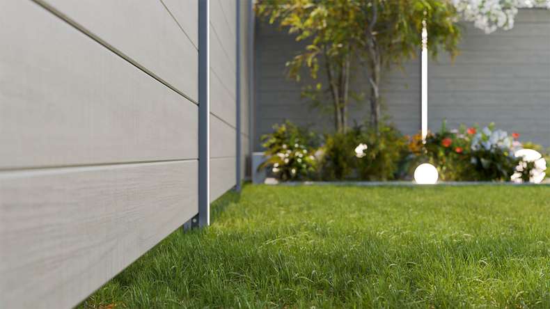 planeo Gardence Simply Small - PVC-Steckzaun Grey Ash Cut 180 x 180 cm