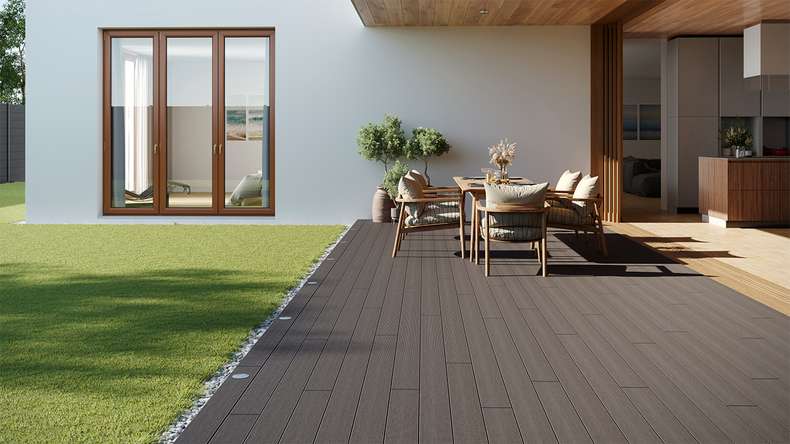 planeo LineWood WPC Pannello per decking solido - Grigio chiaro 4,20m scanalato/scanalato