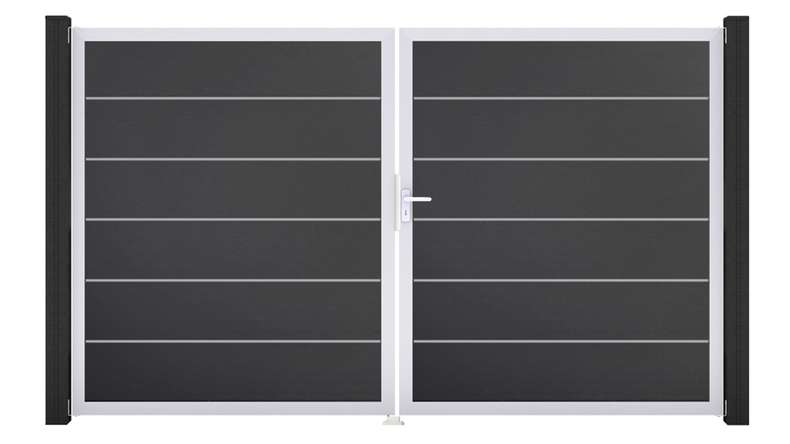 planeo Gardence Simply Premium - Cancello in PVC a 2 ante, grigio antracite con telaio in alluminio, 300 x 180 cm