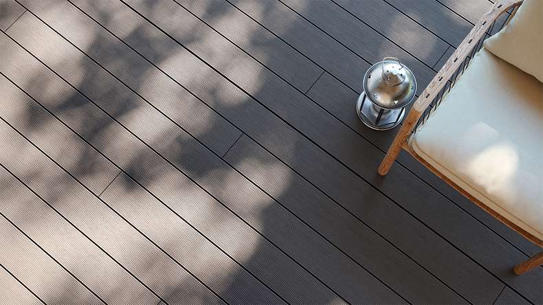 planeo LineWood WPC Pannello per decking solido - Grigio chiaro 3m scanalato/scanalato
