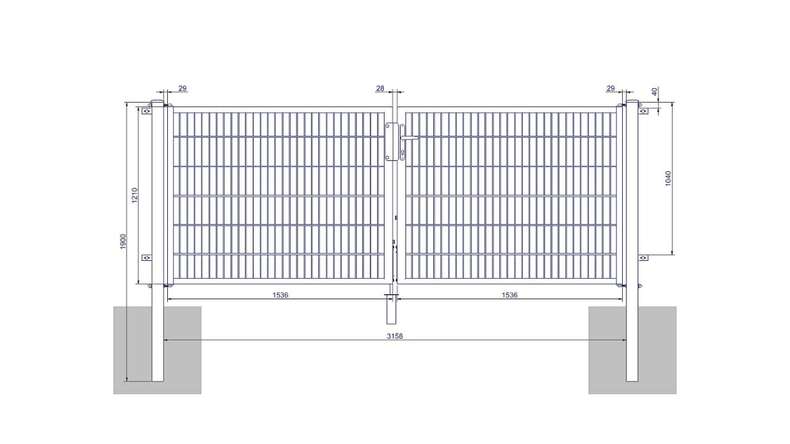 planeo Universaltor medium 2-flg. Feuerverzinkt H 1200 x B 3158 mm inkl. Torpfosten