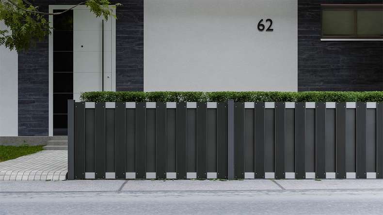 planeo Gardence Premade - BPC recinzione da giardino anteriore antracite con traversa EV1 argento 180 x 90 cm