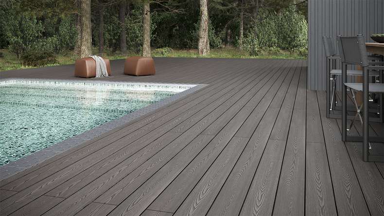 planeo SolidWood WPC-Terrasse Komplett-Set Massivdiele - Hellgrau französisch/strukturiert