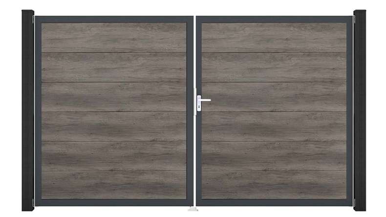 planeo Gardence Simply - Porta in PVC - DIN Destro a 2 ante Quercia Monumento con telaio in alluminio antracite