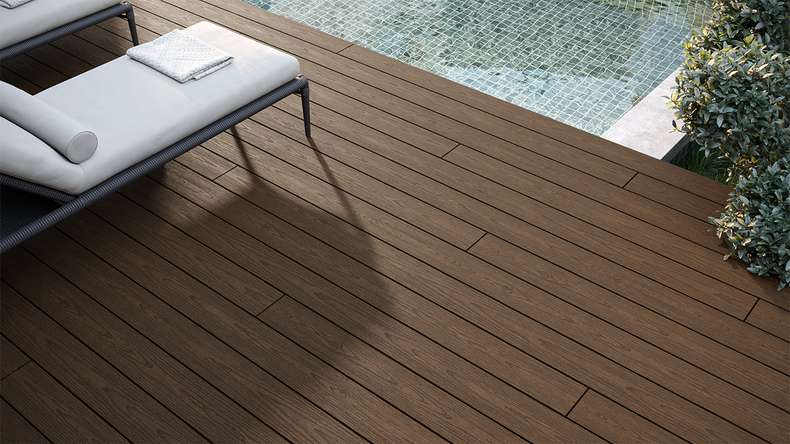 planeo CoEXWood WPC Terrassendiele Massiv ummantelt - Hellbraun/Dunkelbraun 3m strukturiert