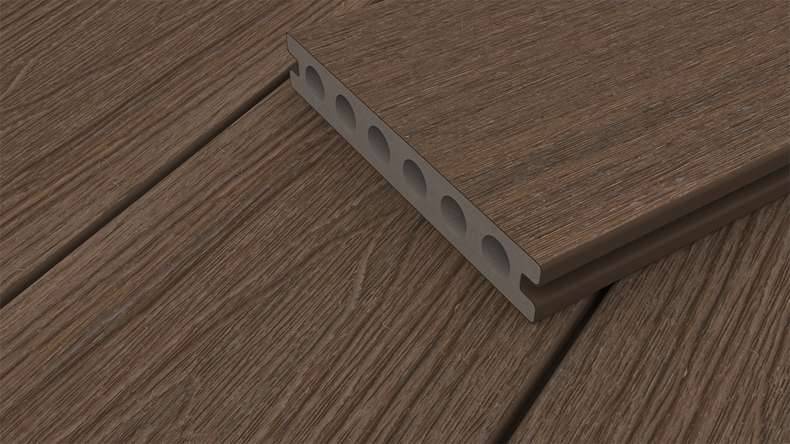 planeo WOODLine Nature - Pannello per decking rivestito in WPC CoEx a camera cava - Ipe Brown 3m strutturato/liscio spazzolato
