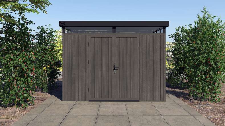 Abri de jardin planeo WPC CoEx à toit plat, modèle L - Gris foncé, 300 x 292 x 226,5 cm