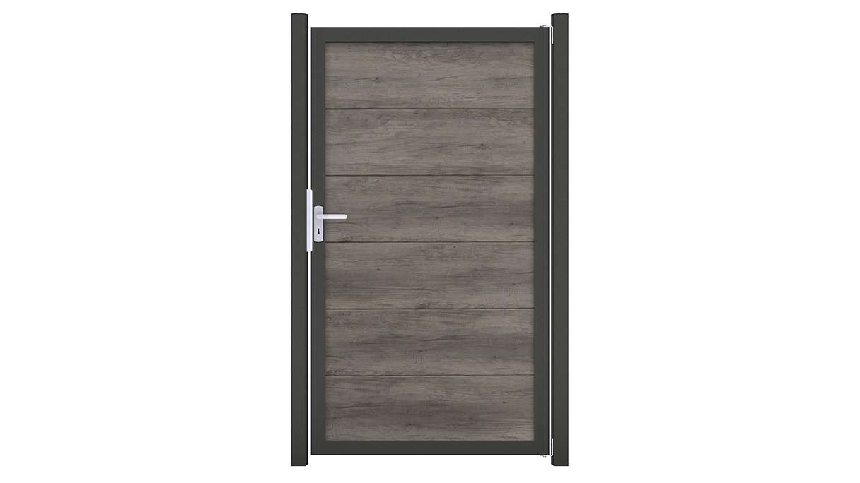 planeo Gardence Simply Guard - Porta universale in PVC Monument Oak con telaio in alluminio in colore antracite | DB703 100 x 180 cm
