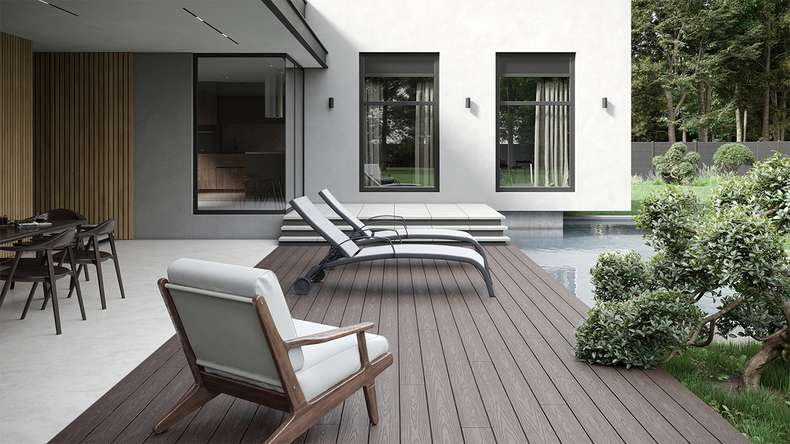 planeo CoEXWood WPC decking set completo di tavole massicce - cemento grigio/testurizzato