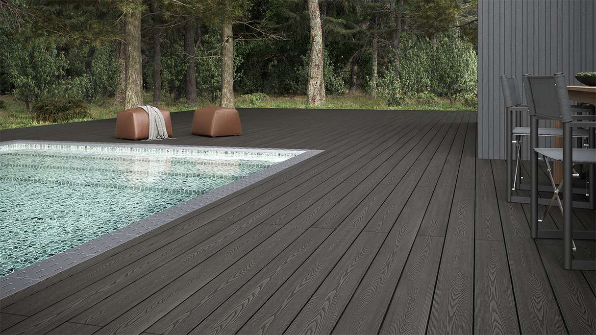 planeo SolidWood WPC Lame de terrasse massive - gris foncé 4.8m français/structuré