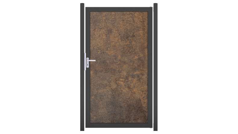 planeo Gardence Resistant - Portail brise-vue en HPL, aspect rouillé, avec cadre en aluminium