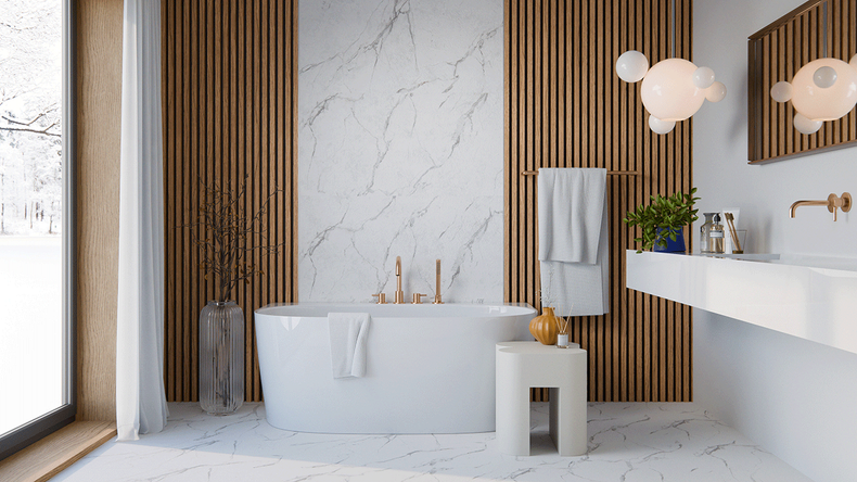 Rivestimento murale SPC planeo - CeraRock Tile Carrara Marble XL 280 x 117,5 cm