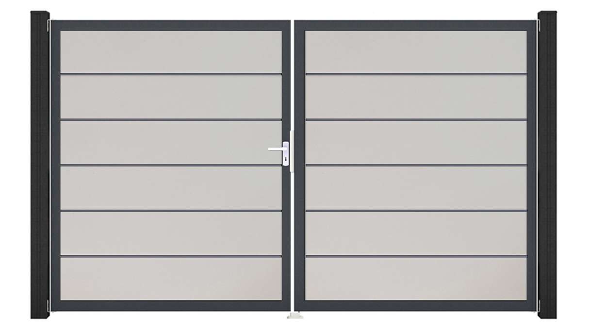planeo Gardence Simply Premium - Cancello in PVC a 2 ante, bianco con telaio in alluminio, 300 x 180 cm