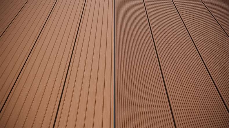 planeo LineWood WPC Pannello per decking solido - marrone chiaro scanalato/scanalato