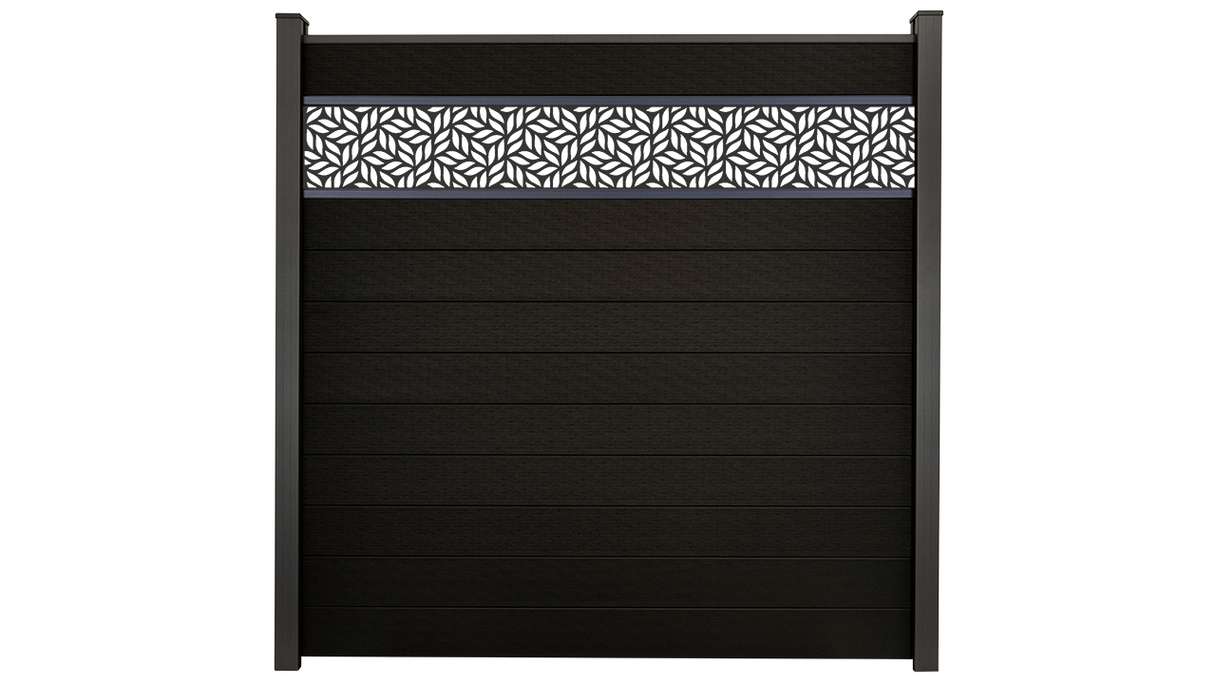 planeo Gardence Strong - BPC-Steckzaun Leafs Schwarz co-ex 180 x 180 cm