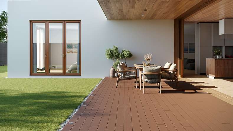 planeo LightWood WPC Terrassendiele Hohlkammer - Hellbraun 4.2m gerillt/genutet