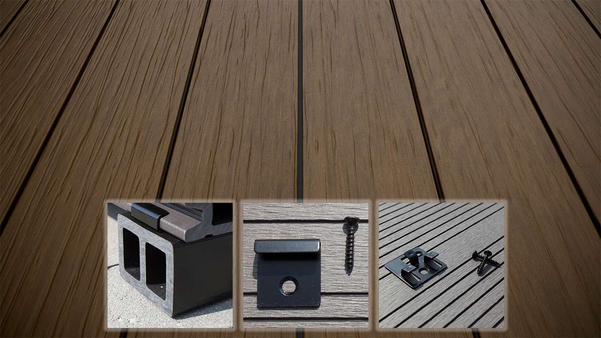 planeo AntikWood terrasse en WPC kit complet planche massive - brun vieilli