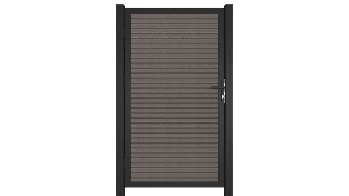 planeo LINEA - Porta universale in WPC CoEx Rhombus grigio scuro con telaio in alluminio antracite 100 x 180