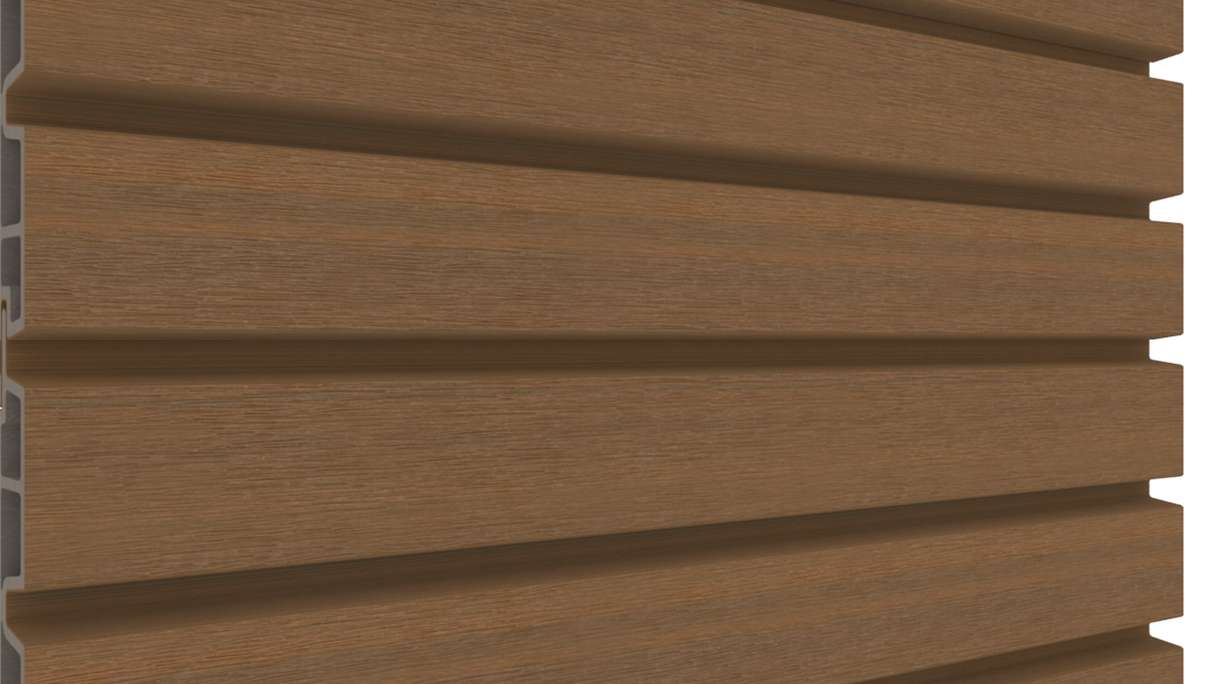 planeo LINEA Wide - Bardage de façade en WPC CoEx « Burma Teak » 2900 x 181 mm