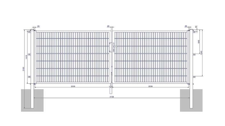 planeo Universaltor medium 2-flg. Moosgrün H 1400 x B 4158 mm inkl. Torpfosten