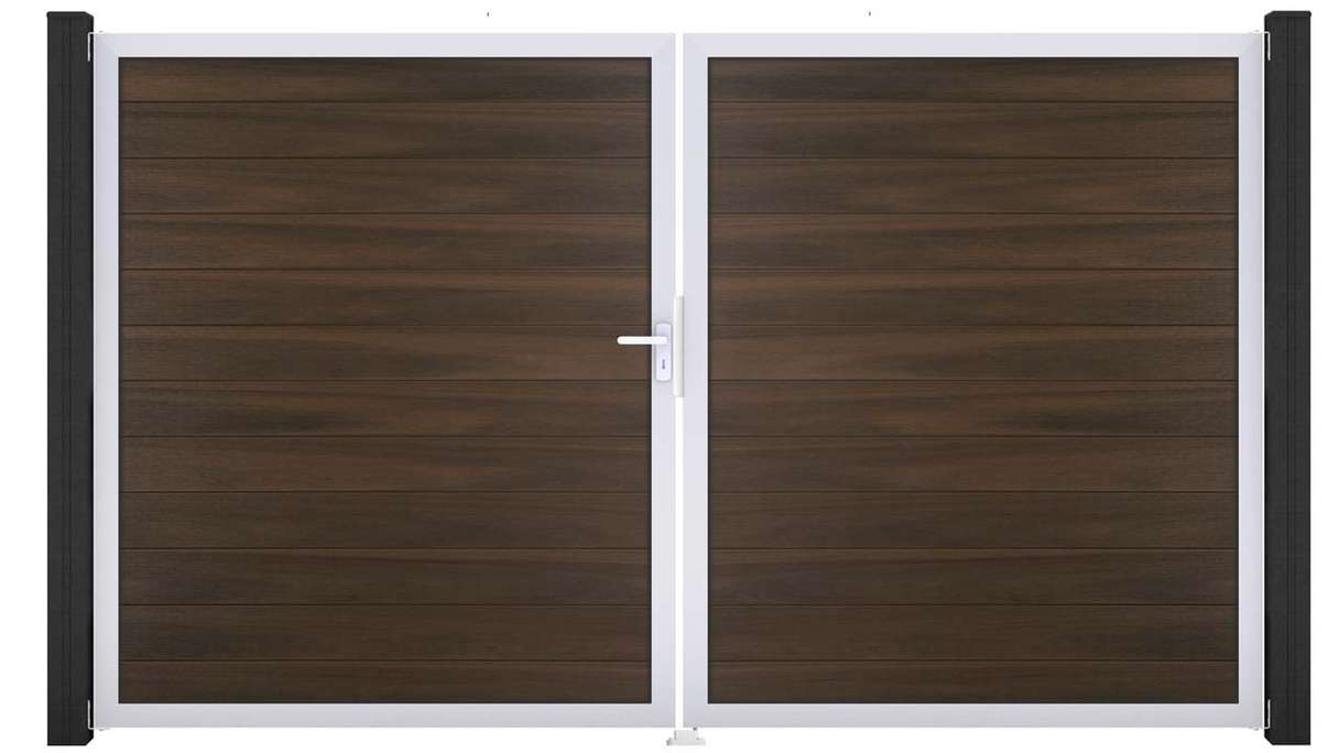 planeo Gardence Strong - Cancello BPC - a 2 ante, noce co-ex con telaio in alluminio