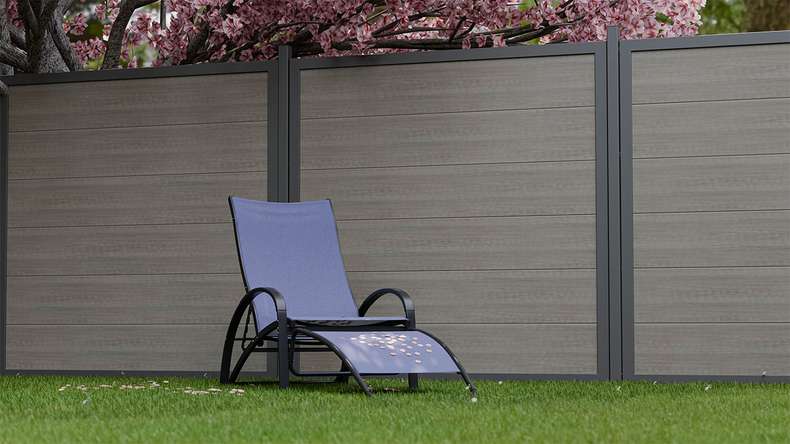 planeo Gardence Simply Guard - Clôture de jardin en PVC Monument Oak avec cadre en aluminium anthracite 180 x 180 cm